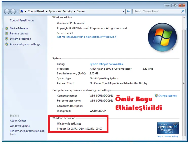 Windows 7 Professional 64 bit İSO Etkinleştirilmiş